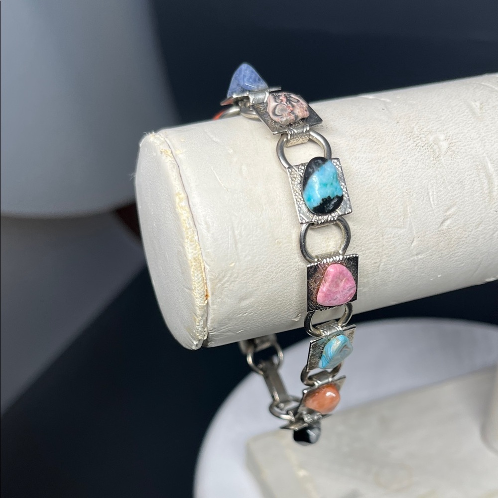 Multicolor Stone Silver Bracelet - image 1